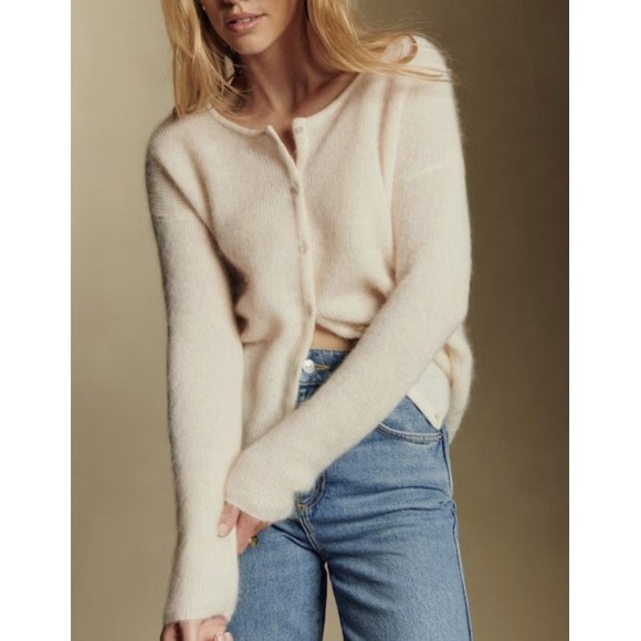 Sezane Sweaters - Sezane Gaspard Super Kid Mohair Baby Alpaca Ecru Cardigan Sweater XXS Luxury